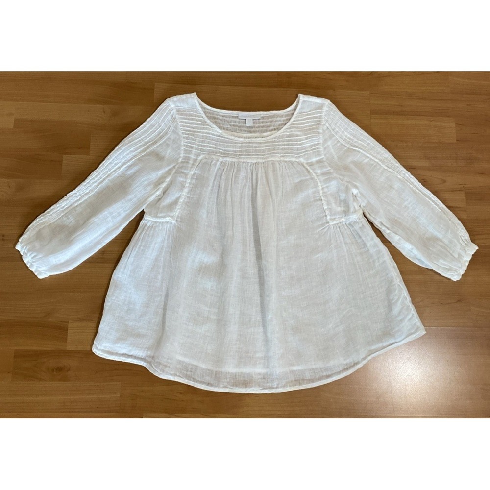 The White Company 100% Linen Blouse Top Size 10 White Pintuck Gauze Peasant Boho - Picture 7 of 15